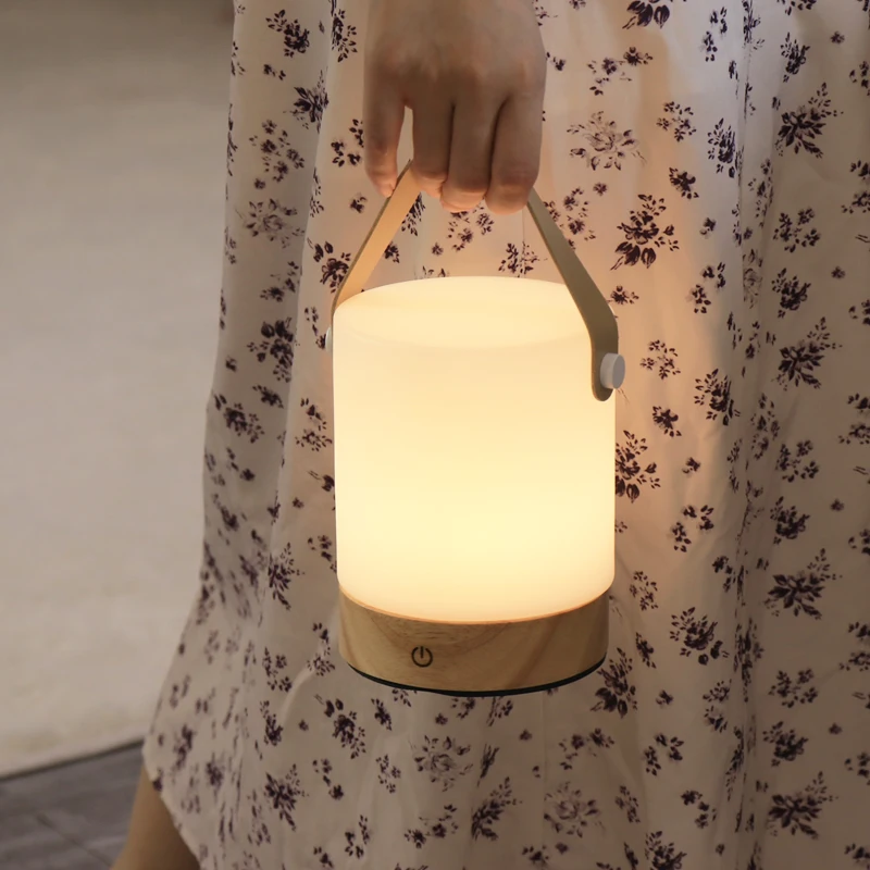 New 2023 factory direct sell PE diffuse wood 2000 4000 mAh rechargeable Battery operated table lamp led for home camping