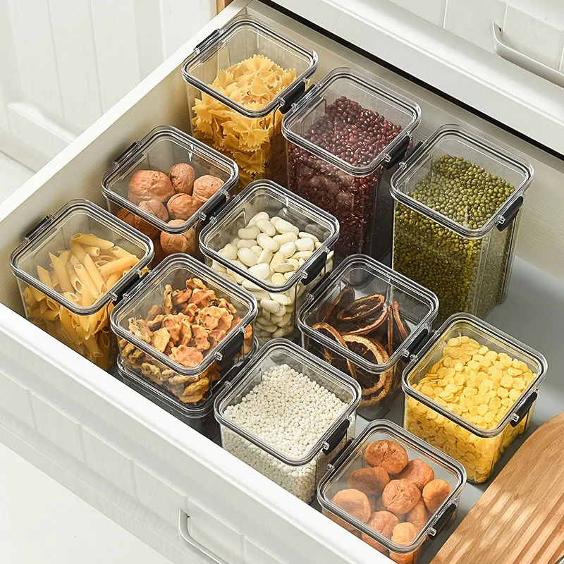 Kitchen Household Multifunctional Transparent Plastic Storage Box Sealed Snack Food Storage Jars