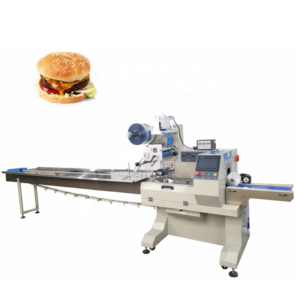 New version Multi-function flow pack envasadora burger bun bread packaging machine