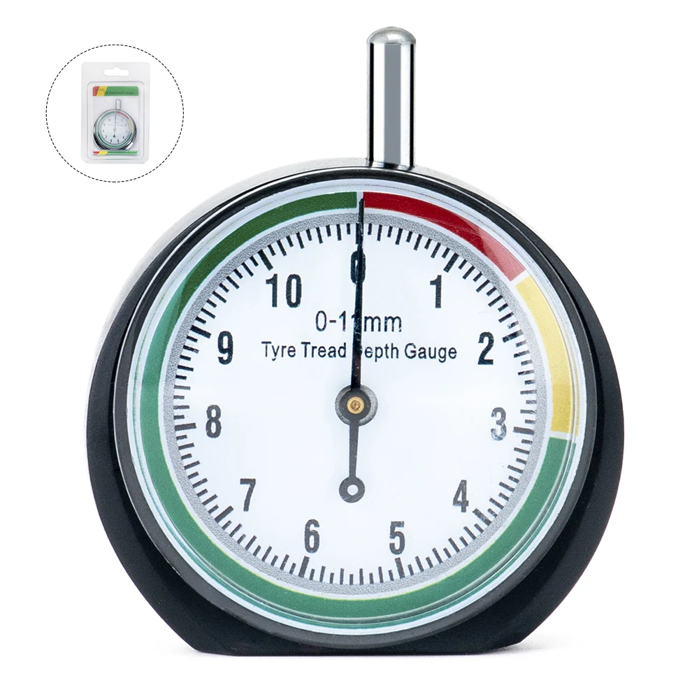 Black Paint Casing Color Coded Easy Reading Motorcycle Car Truck Bus Wheel Dial Type Tire Tyre Tread Depth Gauge