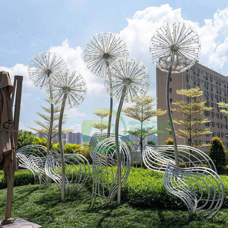 Outdoor Creative Sculpture Landscape Art Garden Square Decoration Metal Dandelion Stainless Steel Sculpture
