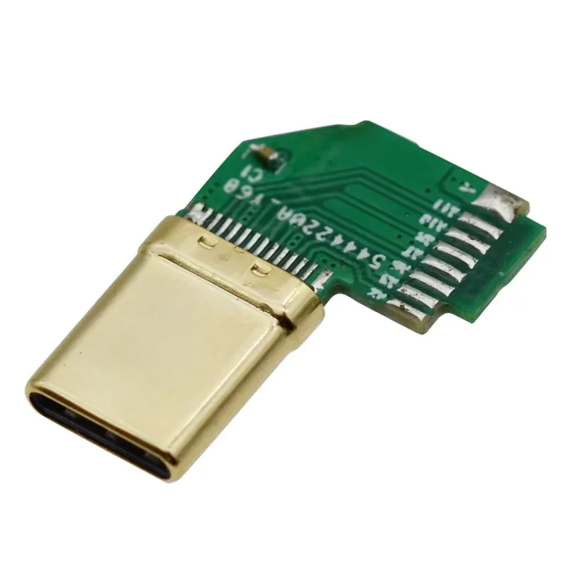 High Quality USB 3.1 Type C Male Connector 24 Pin Elbow Model Side Soldering USB C-C Set Plug with 10NF Capacitor Gold Plated