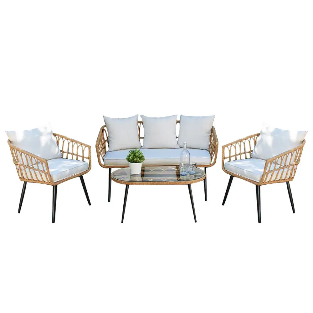 Tan Wicker rattan Aluminum 4 pcs Conversation furniture Set