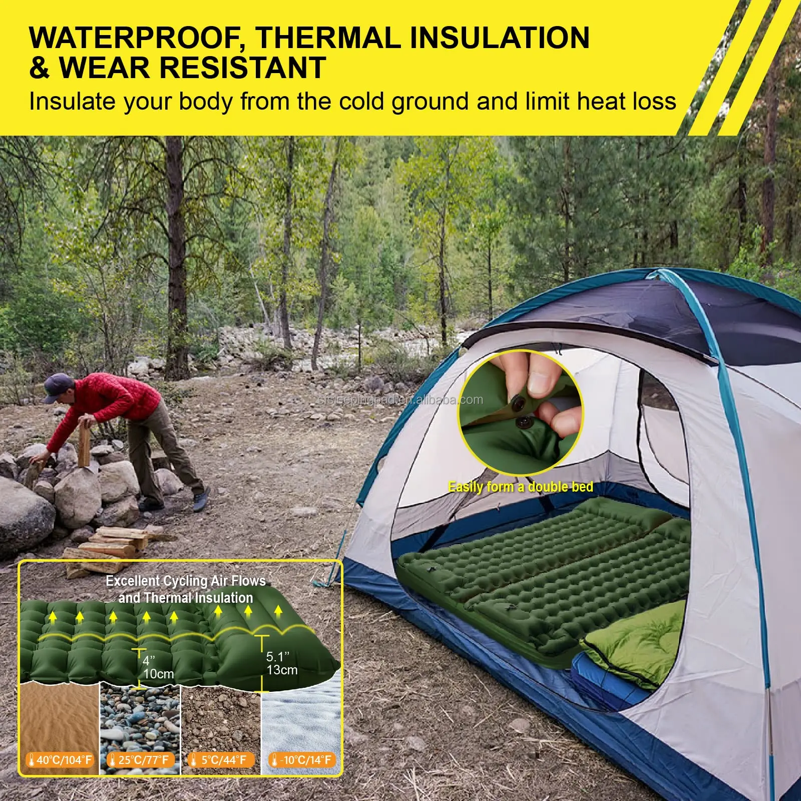 Ultralight 2 Person Air Camping Mat Inflatable Double Sleeping Pad for Backpacking Traveling and Hiking