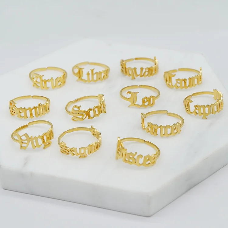  Высокое качество 14 K позолоченные Регулируемые кольца зодиака из нержавеющей стали ювелирные изделия для