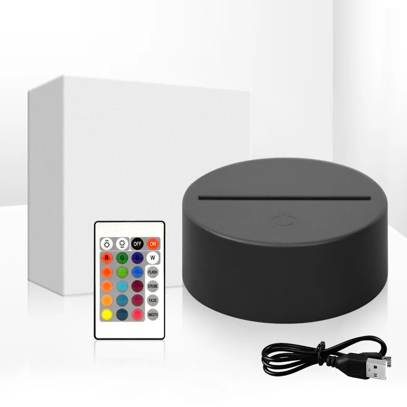 LED Lamp Bases for 3D Led Night Light ABS Acrylic Black Touch Base with USB Cable and Remote