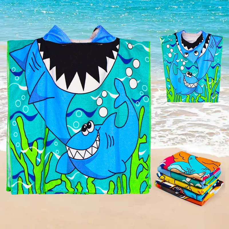wholesale custom microfiber kids hooded poncho 60*120cm beach towel baby kids towel with hood