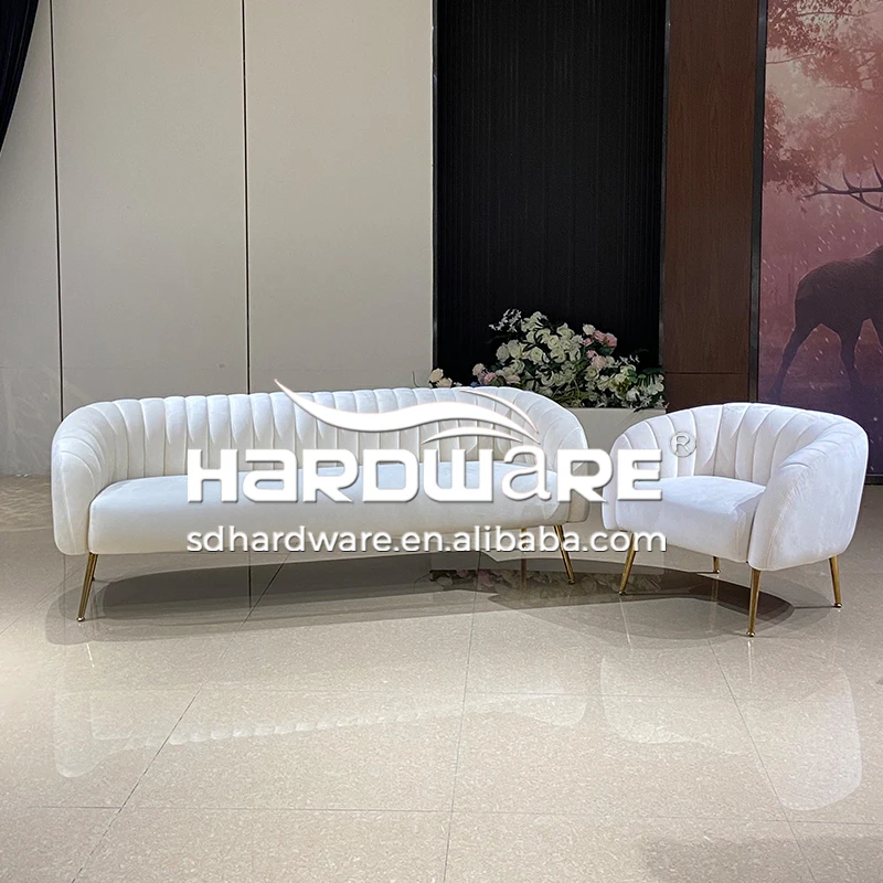 Wedding Event Hall Furniture Velvet Gold Metal Frame Wedding Sofa