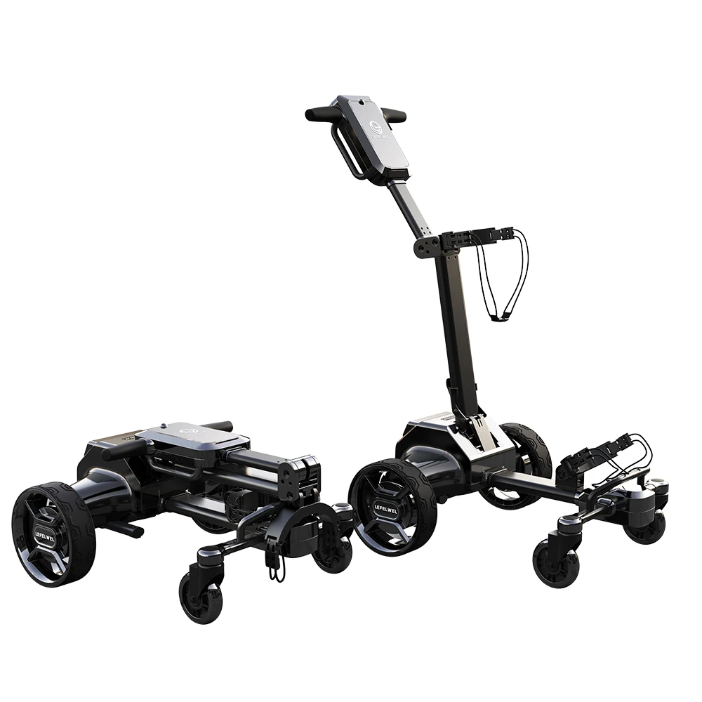 Hot Selling Follow Me Golf Trolley 6 Wheels Aluminum Folding Adjustable Electric Golf Push Trolley with Umbrella Holder