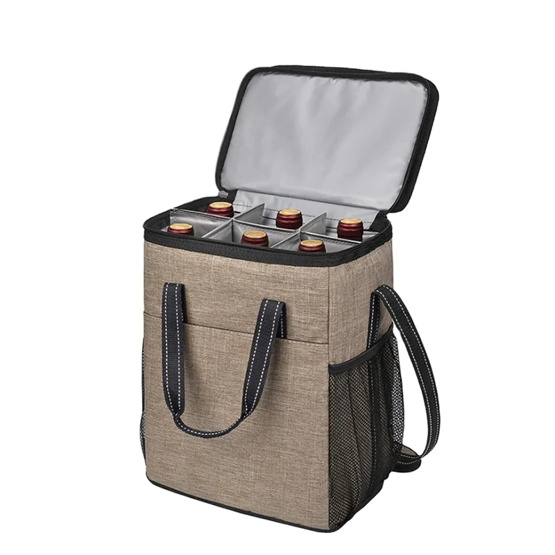 Non-woven Handle Canvas Tote Sling Drink Can Tube Non Woven Meal Pack Insulated Cooler Bottles Carrier 6 Wine Bottle Bag
