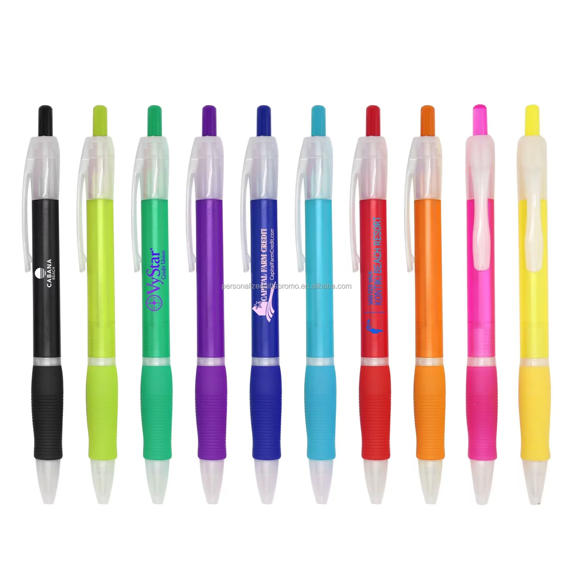 Black/blue ink cartridge Blue clip pen with barrel rubber grip partially transparent body push button