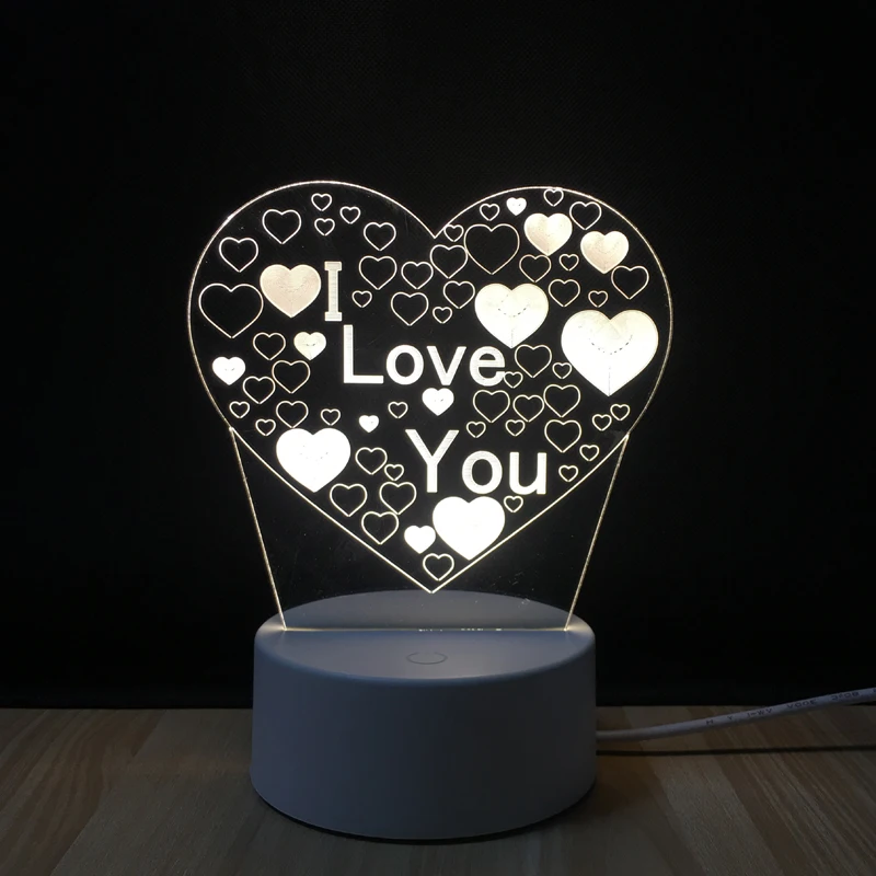 3D иллюзия Лампа романтическая I Love U Heart ночник декоративная настольная лампа