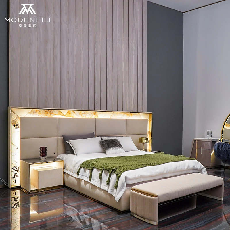Modenfili Camas Luxury Modern King Size Backrest Genuine Leather Comfortable Bed Room Set Bett Letto Matrimoniale