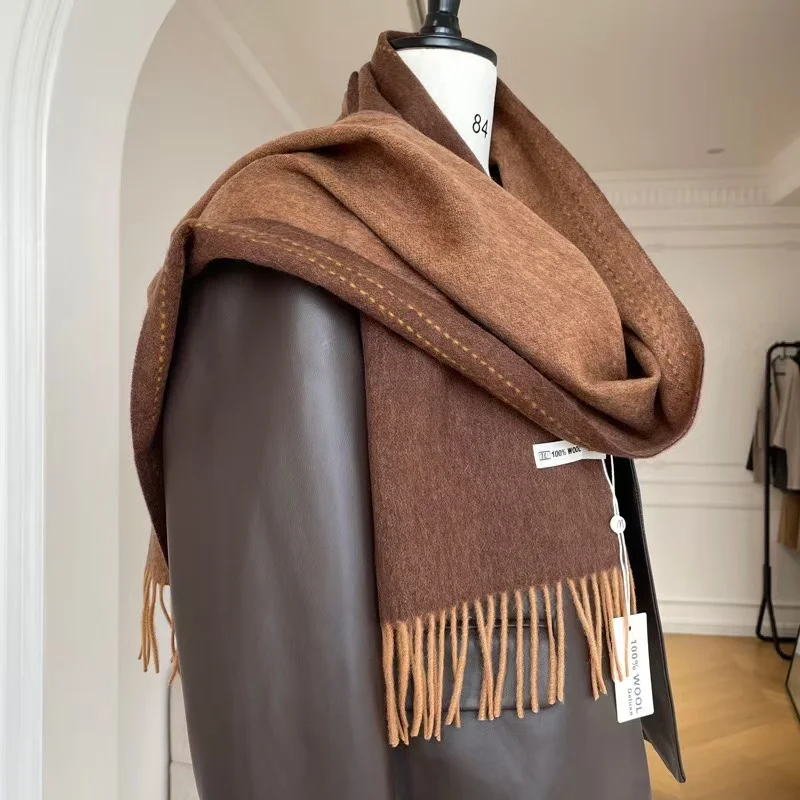 Australia 100% Wool! Double Sided Solid Color Scarf Autumn and Winter Warm Scarf High-end Pure Wool
