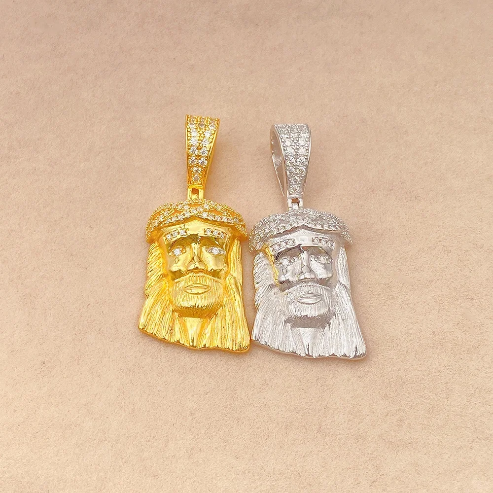 Ready to ship jesus head vvs moissanite diamond necklace pendant gold plated sterling silver moissanite pendant