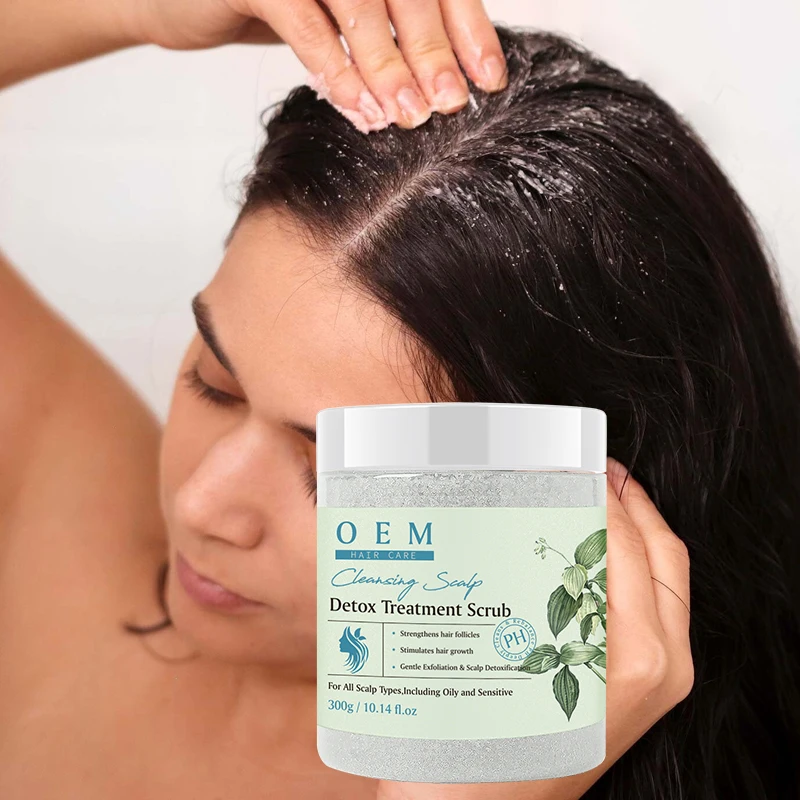 OEM Private Label Deep Cleansing Scalp Scrub Shampoo Vegan Hair Relaxing Refreshing Mint Sea Salt Scalp Scrub