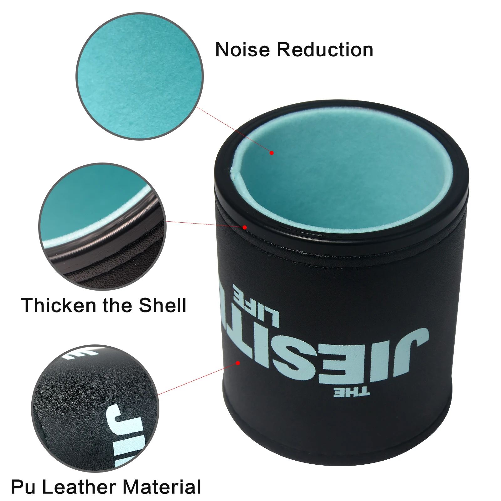 Felt Lined Quiet Dice Cup Set with 6 Acrylic Dices Multi Color Leather Dice Cup for Board Games