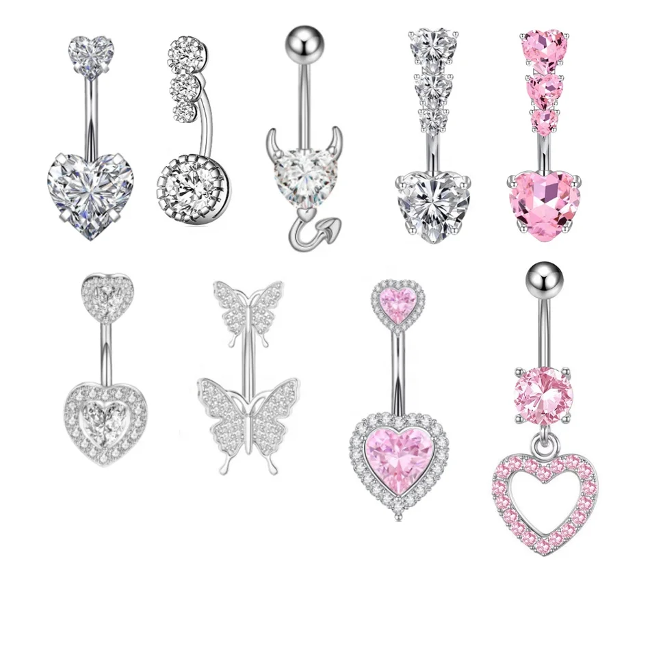 Gaby hot sale silver 316L surgical steel piercing jewelry heart butterfly shape navel belly piercing belly button rings  jewelry