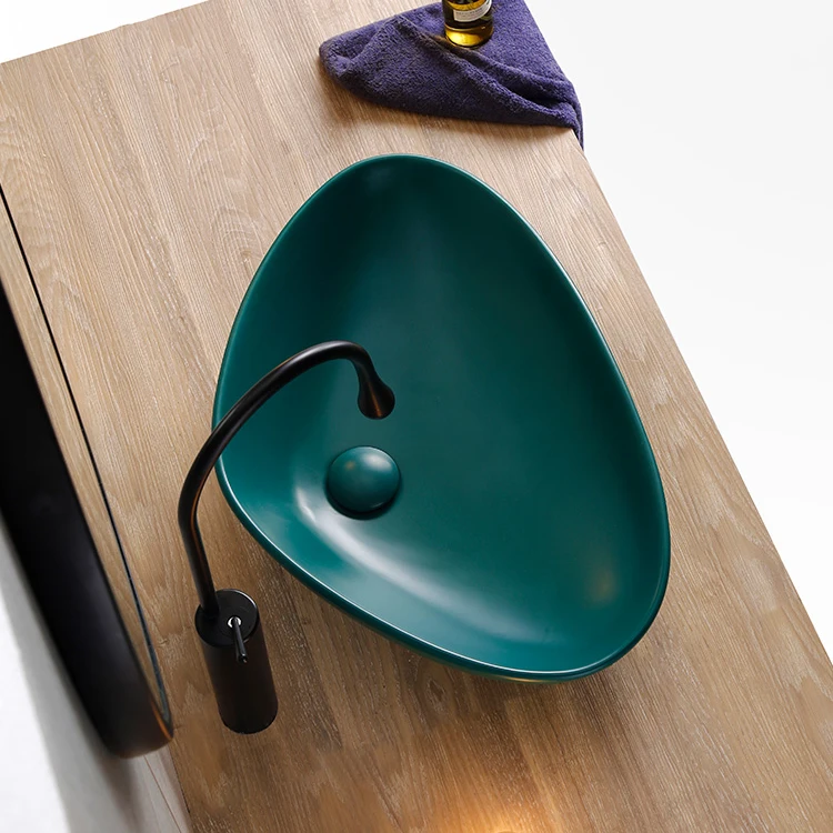 Modern Sanitary Ware Above Counter Top Novel Design Ceramic Bathroom Sink Oval Unique Hand Wash Basin
