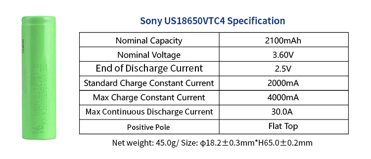 Оригинальные аккумуляторные батареи US18650VTC4 2100 мАч 30A 18650 VTC4 для Sony