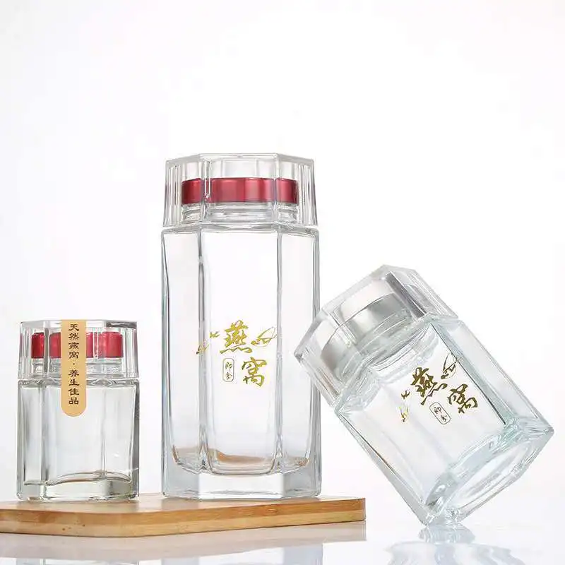 hot selling wholesale price available different sizes high end hexagon glass honey jar