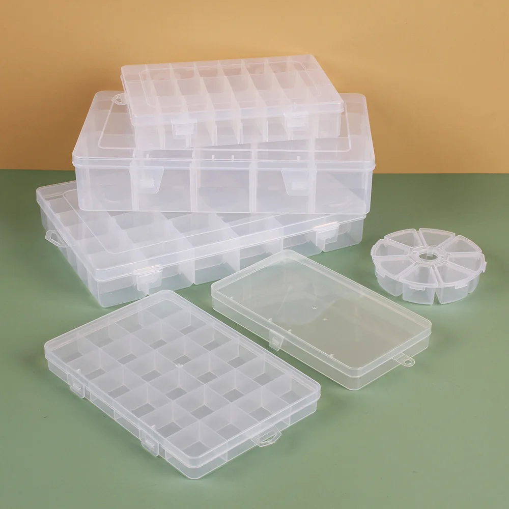 Transparent Plastic Storage Jewelry Box Compartment Adjustable Container Beads Earring Box For Jewelry Rectangle Box Case