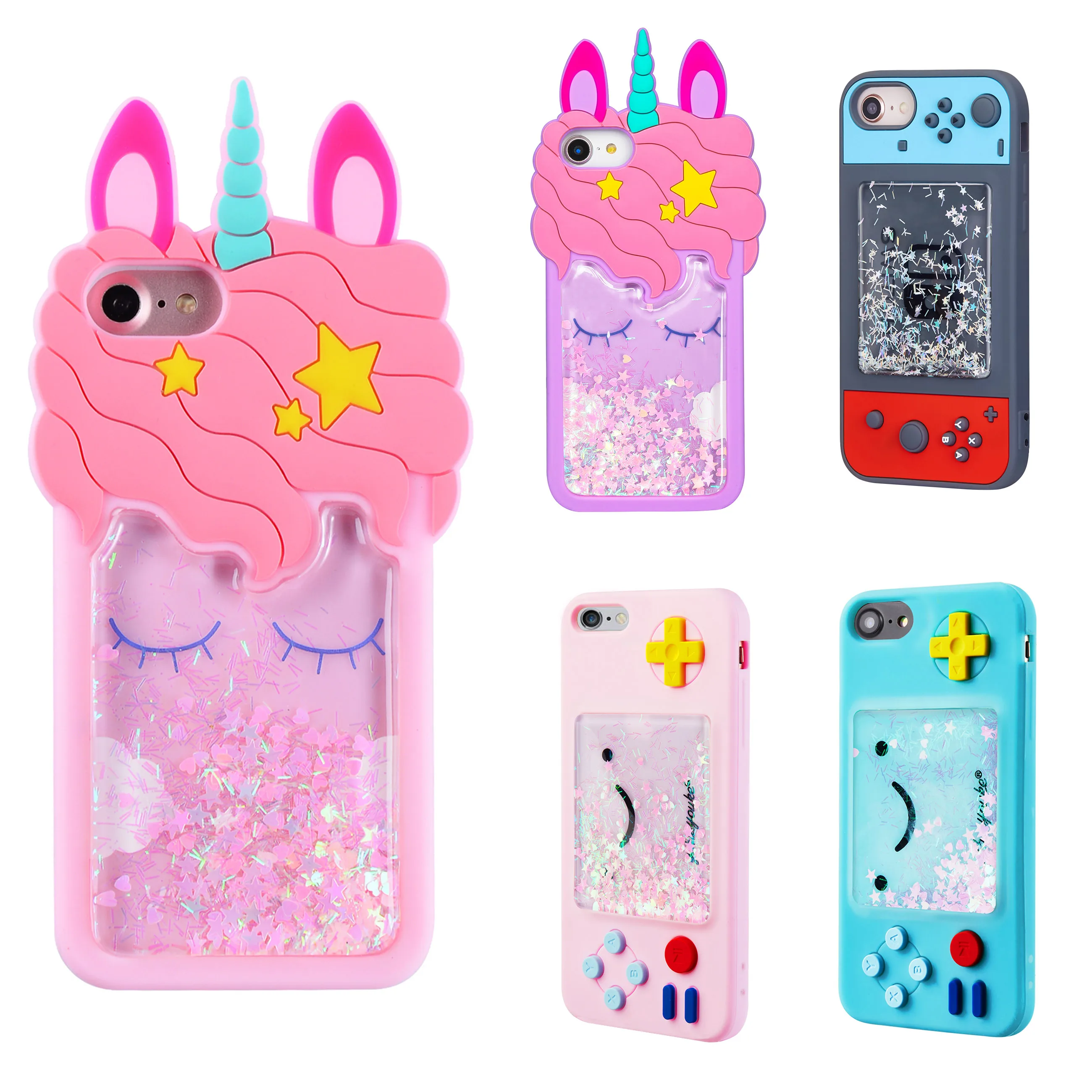 
Gemfits Quicksand Unicorn Case for iPhone, Soft Silicone 3D Cartoon Cute Animal Bling Cover Glitter Girls Phone Case 