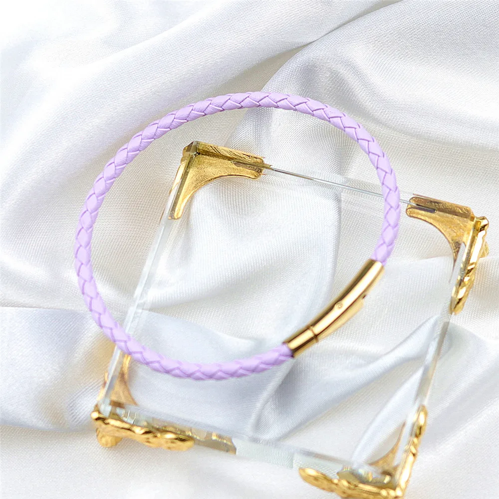 OYA genuine leather bracelet series Fashion light purple color braided leather bracelet women jewelry