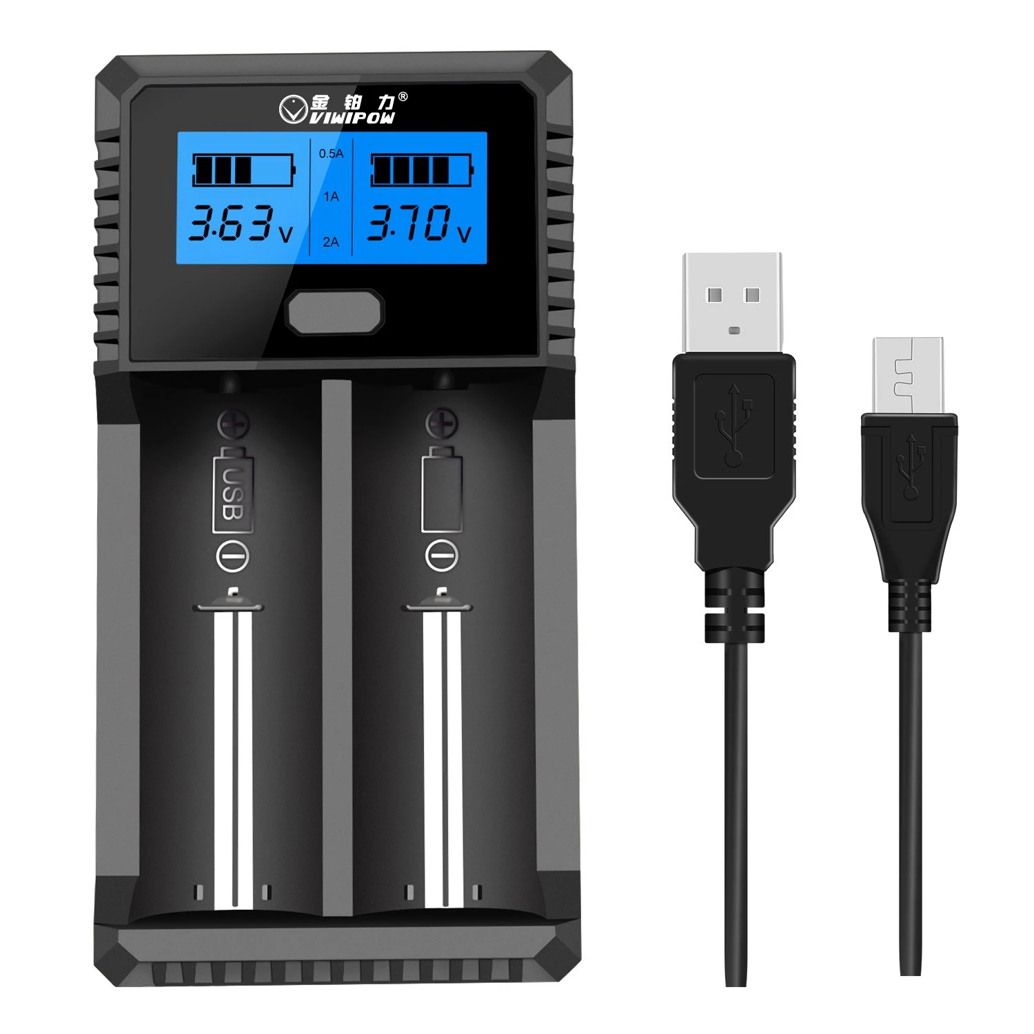 Inludes USB Cable and AC adapter 2 Bay Channel Li-ion Intelligent Fast Smart Battery Charger with Digital LCD Battery Readout
