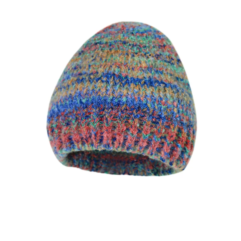 Graded Striped Knitted Hat For Women Autumn-Winter Colored Woolen Hat Korean Version Hipster Contrast Ear Protection Hat Basin