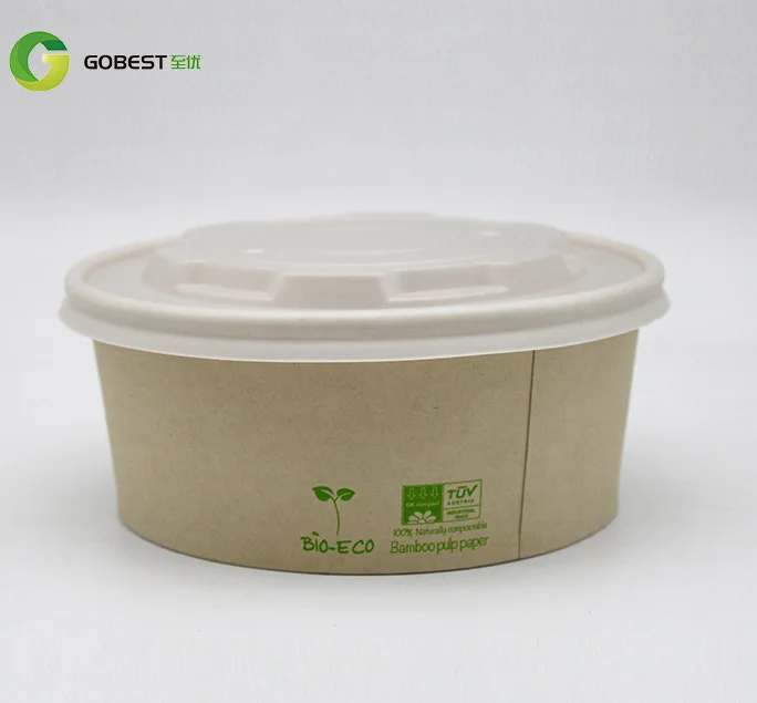 Gobest customized disposable kraft bamboo white flexo printing  pla bio degradable paper packaging  38oz takeaway  paper bowls