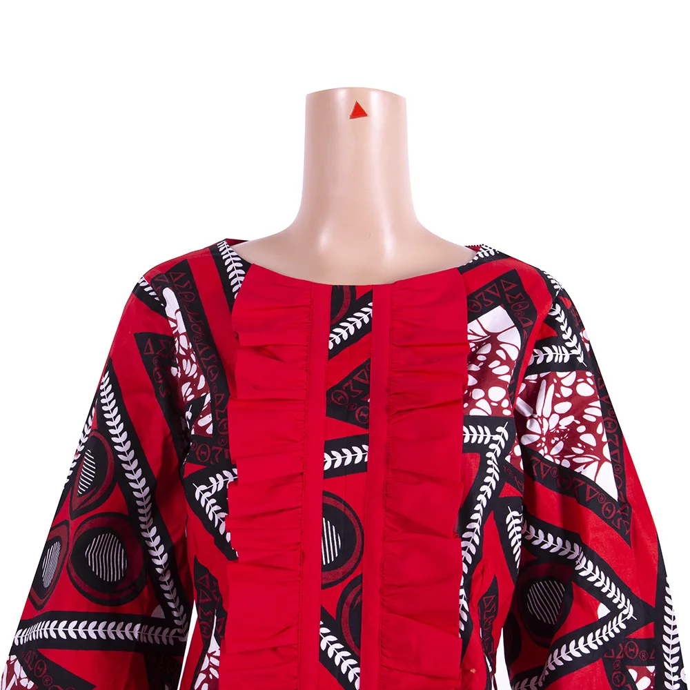 Wholesale Women African Ethnic Batik Printed Cotton Long Sleeve Plus Size Dress