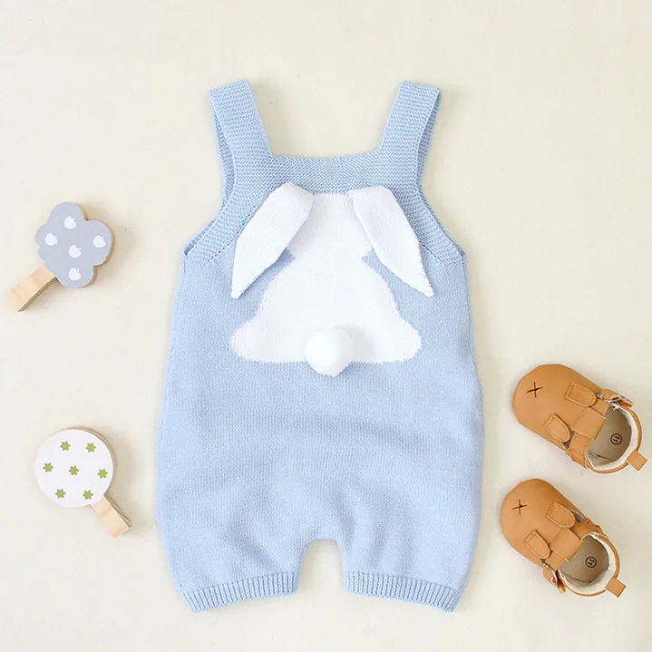 2021 Baby Girls and Boys Summer Clothes Cotton Knitted Infant Rompers Baby Romper with Cute Rabbit