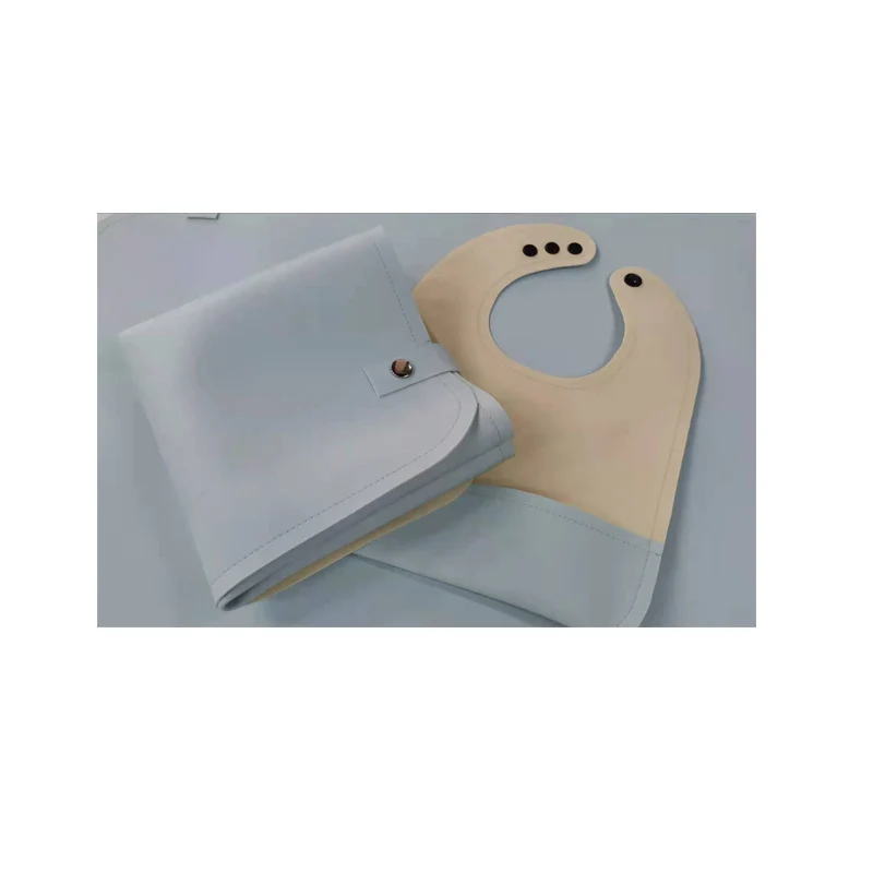 Support small batch ordering Hot same color  Solvent-free PU leather Foldable Diaper Changing mat Baby Bib set