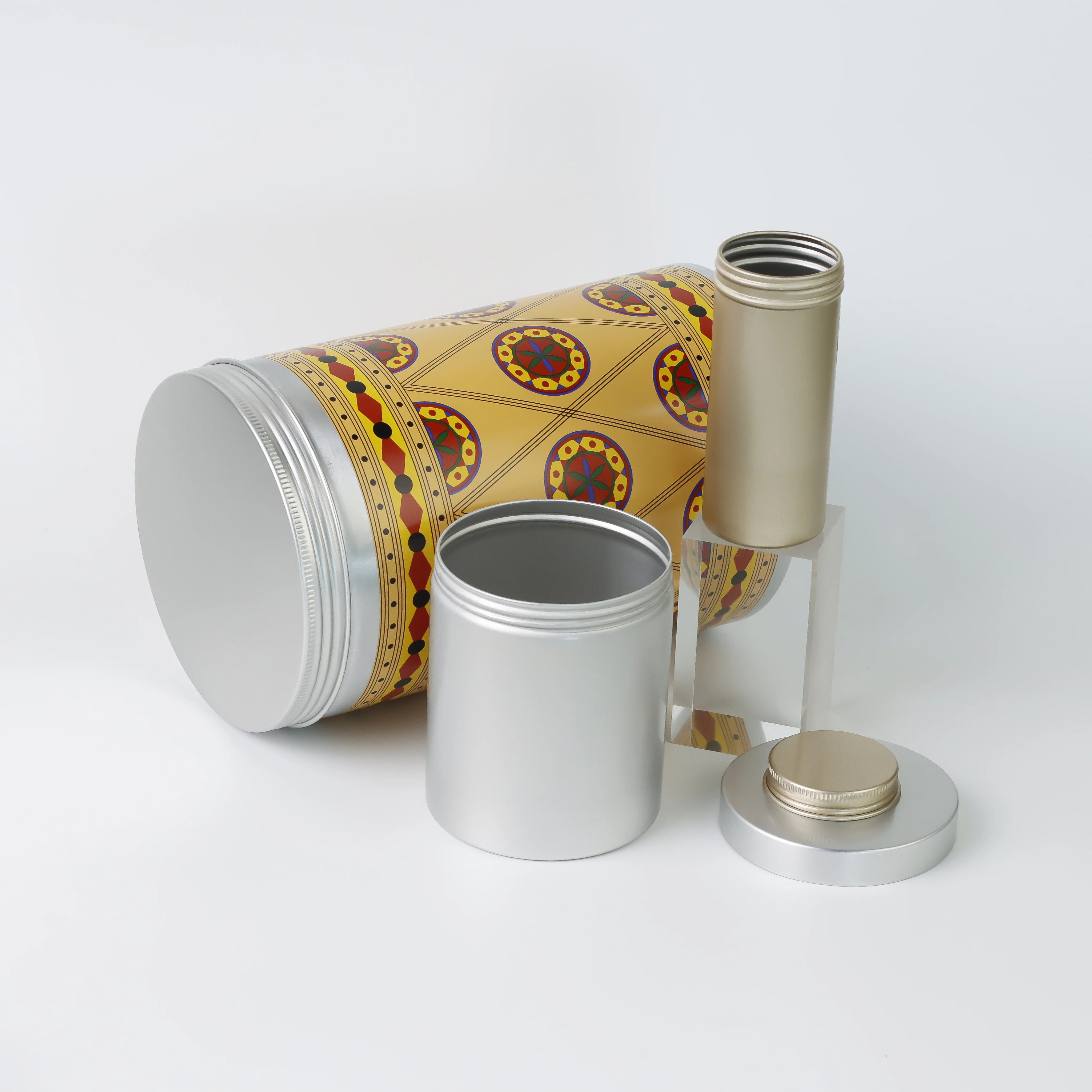 Customized size metal tin packaging aluminum jar for Age Well Tea with screw top