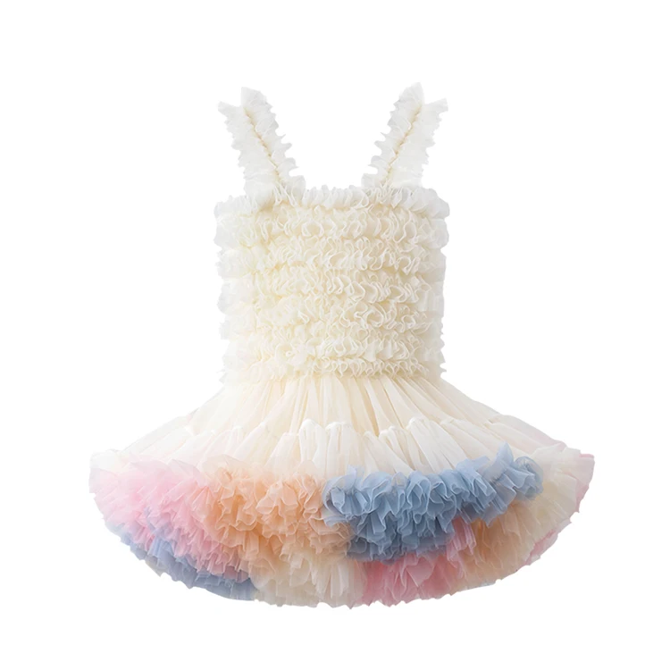 Children girls rainbow tutu dress party princess pettiskirt press ball gown dance wear set suit clothes ruffles tulle dresses