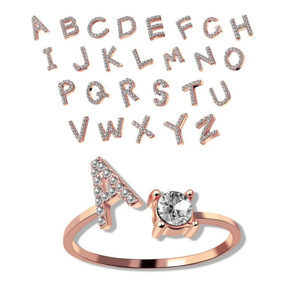 Hot Sale English Letters Open Ring Rose Gold Trendy Personalized Fashion Jewelry for Men and Women Unique Finger Ring