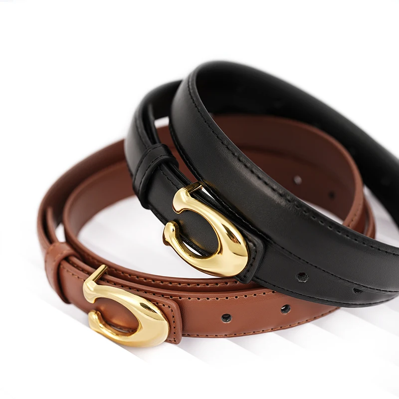 2.5CM Width Fashion Design Brown and Black Color Cowhide Leather Ladies Belts for Dress Suit