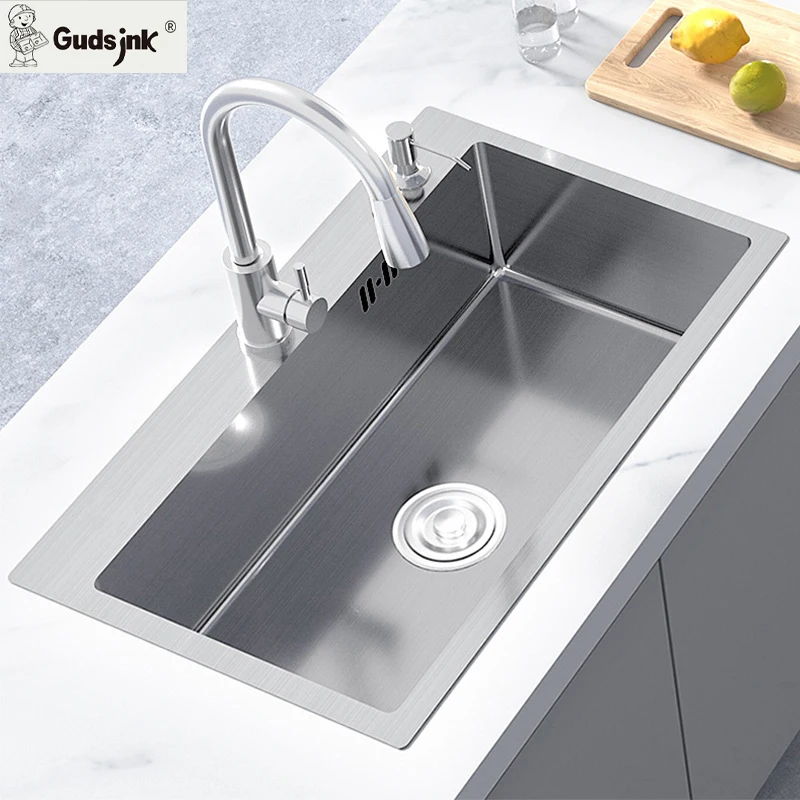 Большая кухонная раковина Gudsink из нержавеющей стали с одной чашей, кухонная раковина ручной работы, раковины из нержавеющей стали 304