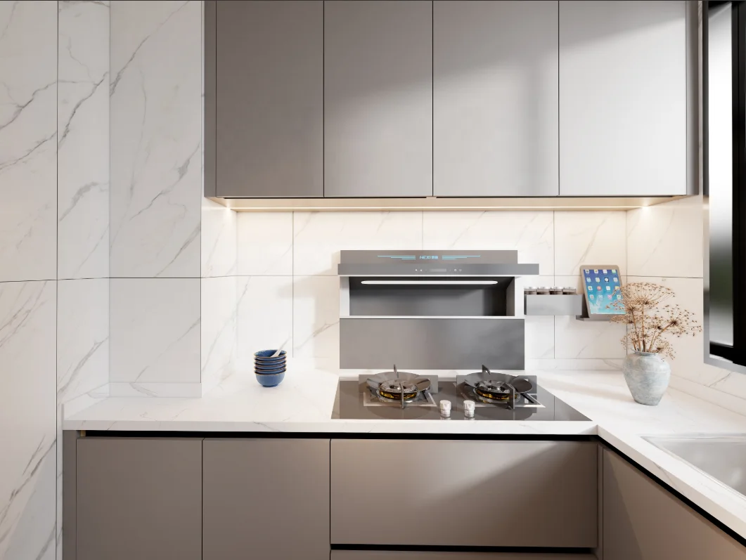 Factory price complete set of American Light grey white matt finish 2pac UV painting Shaker door kitchen cabinet with island