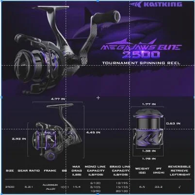 Рыболовная катушка KastKing MegaJaws Elite длинная литая спиннинговая 10 + 1 шарикоподшипник 6 2: передаточное соотношение 7 кг тяговое усилие 185 г для рыбалки