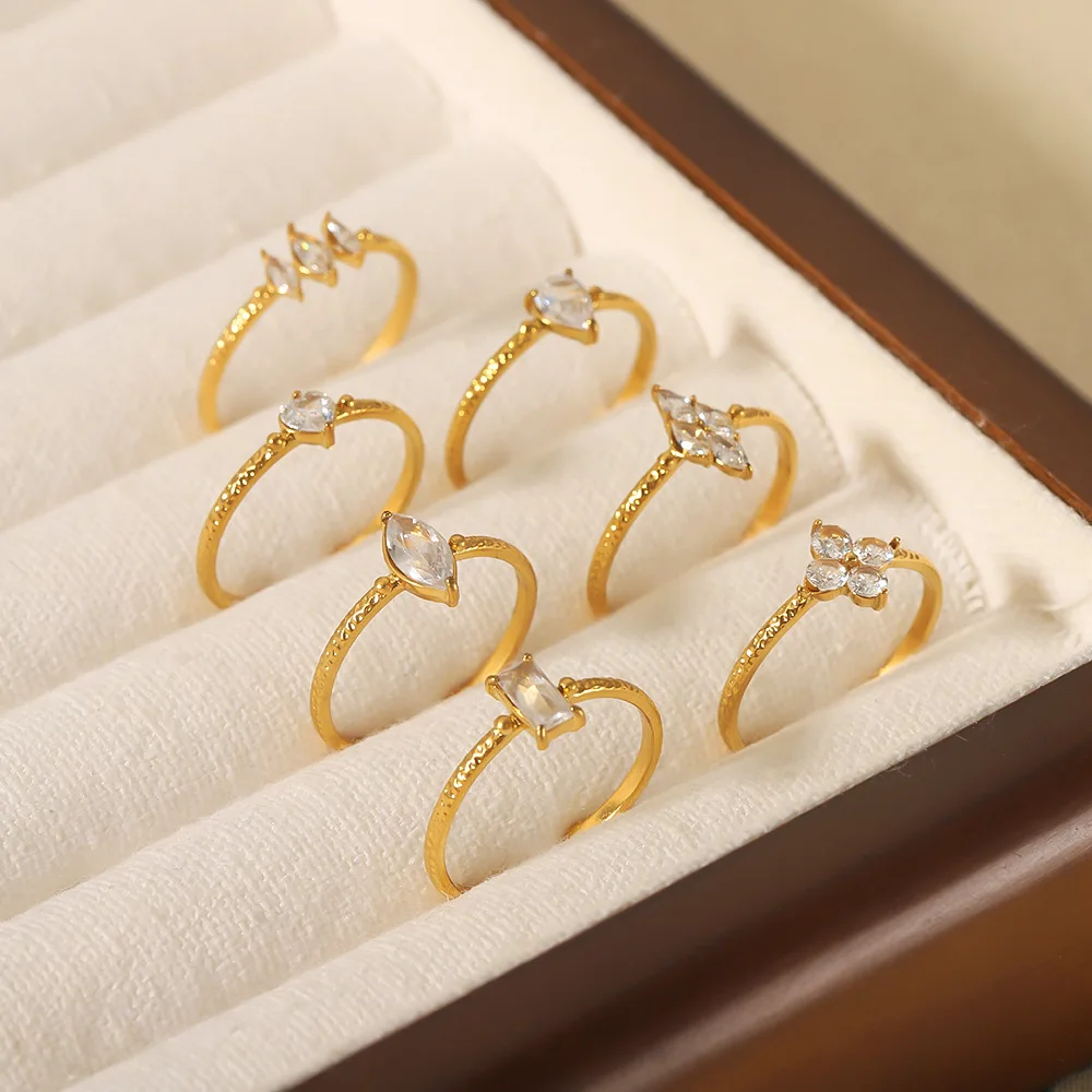 Luxury Geometric White Cubic Zirconia Open Rings Waterproof 18K Gold PVD Plated CZ Wedding Rings For Women Jewelry