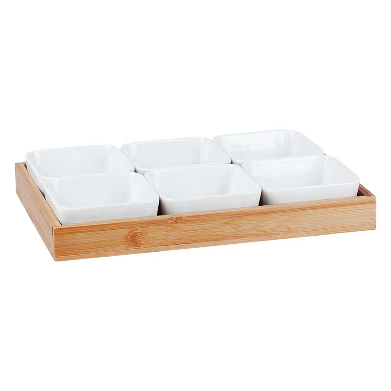 6pcs 4pcs 3pcs 2pcs Small Porcelain Side Dish Plate Set White Ceramic Snakes Dishes Plates with Bamboo Tray