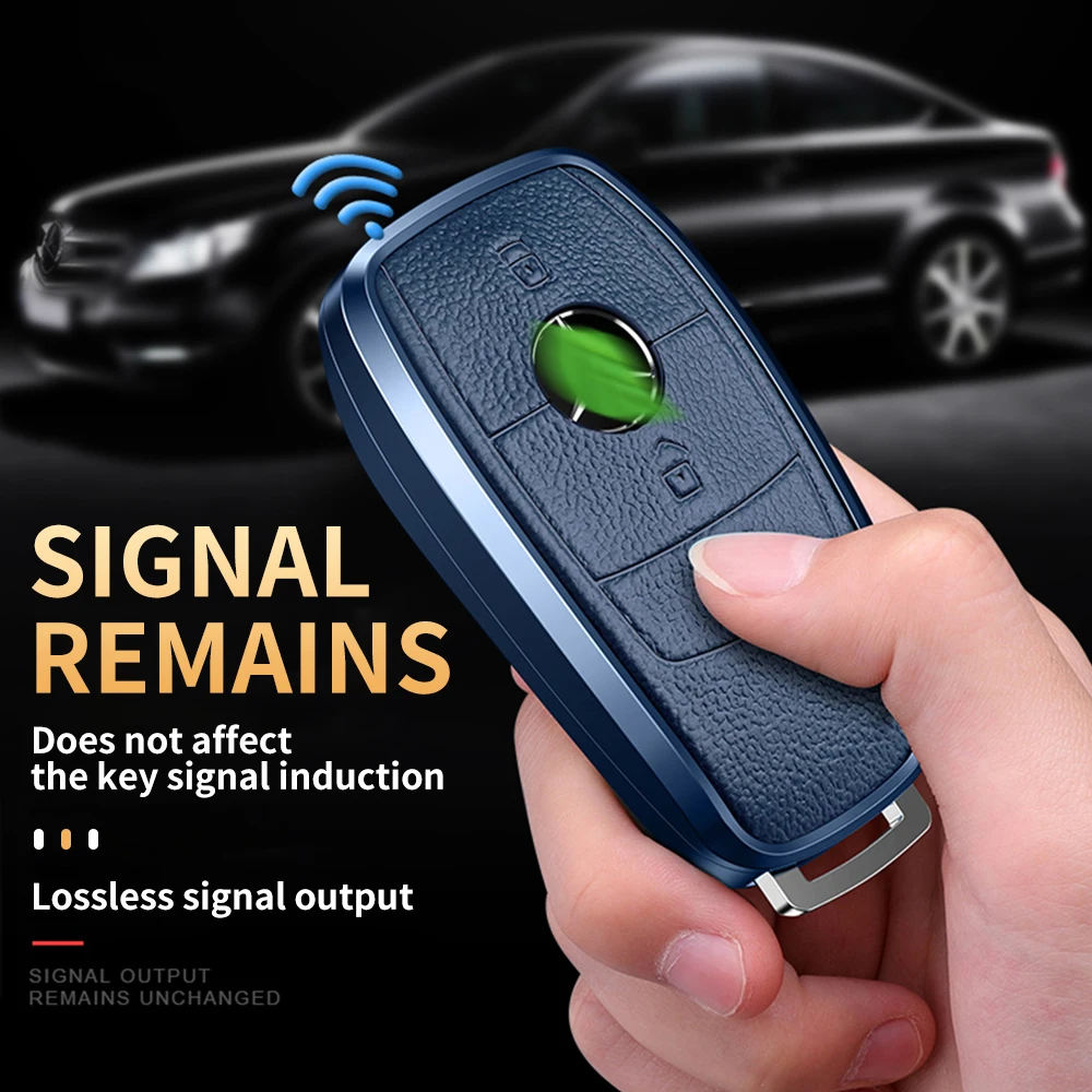 SHANCHI Aluminum Alloy Leather Car Accessories Smart Key Case Shell for Mercedes-Benz W206 W223 C300 S500 Metal Car Key Cover