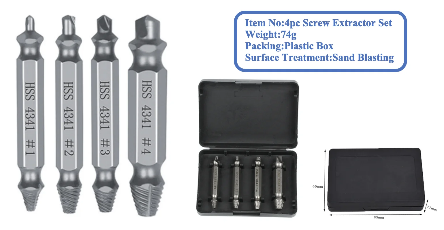 5pc HSS 4341 Damaged Screw Extractor Drill Bit Guide Broken Bolt Stud Stripped Screw Remover Tool for Screw/Water Pipe