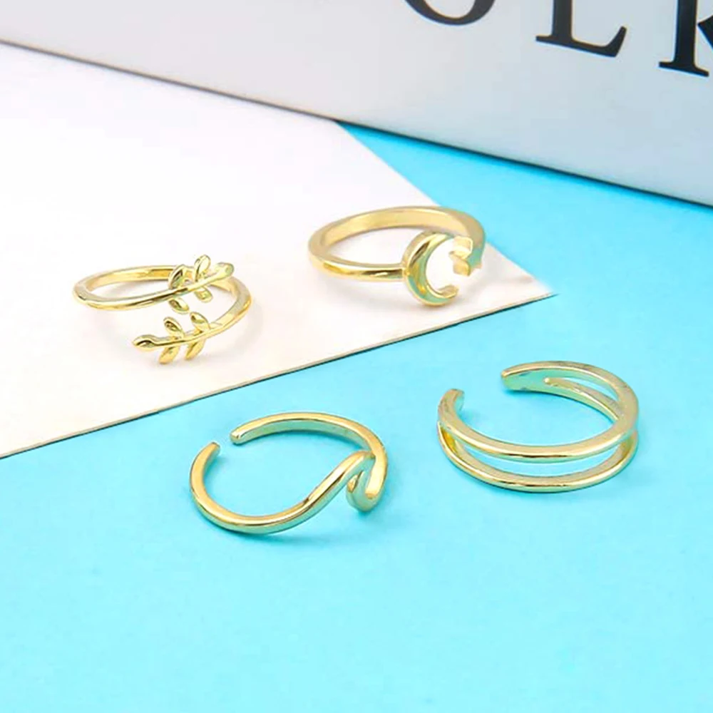  Оптовая торговля золотом 18K Позолоченные ювелирные изделия 925 Серебряное кольцо звезды и луна Регулируемый нерегулярные носок набор колец для 2021