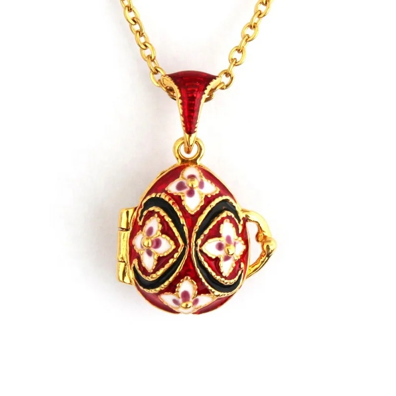 classic  clover Enamel brass faberge egg pendant charms for christmas  Easter  gift