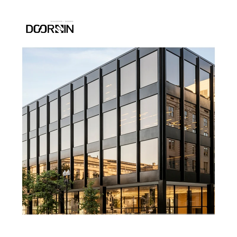 Panoramic Commercial Building Aluminum Fixed Windows Hurricane Impact Save Energy Large View Glass Curtain Walls