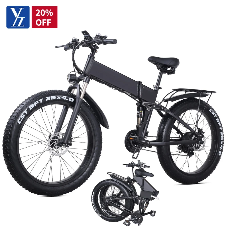 Electric folding bike 26 inch 1000W e bike fat tyre electric mountain bike 48V 10.4ah battery electric city bike foldable