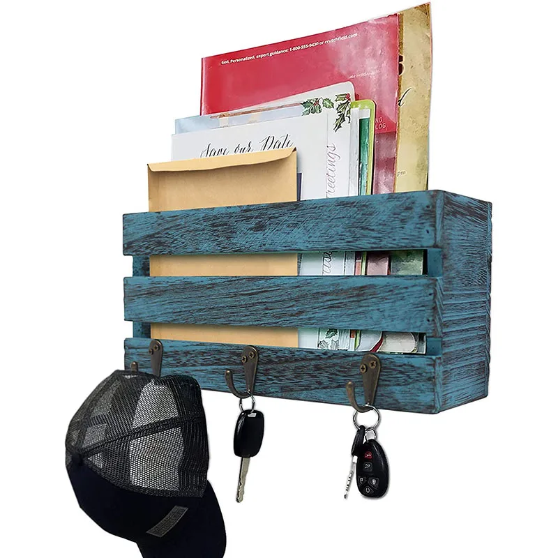 Rustic Key Holder for Wall Decorative Bag Hat Mail Holder for Wall with Key Hooks Key Hangers Storage and Rack